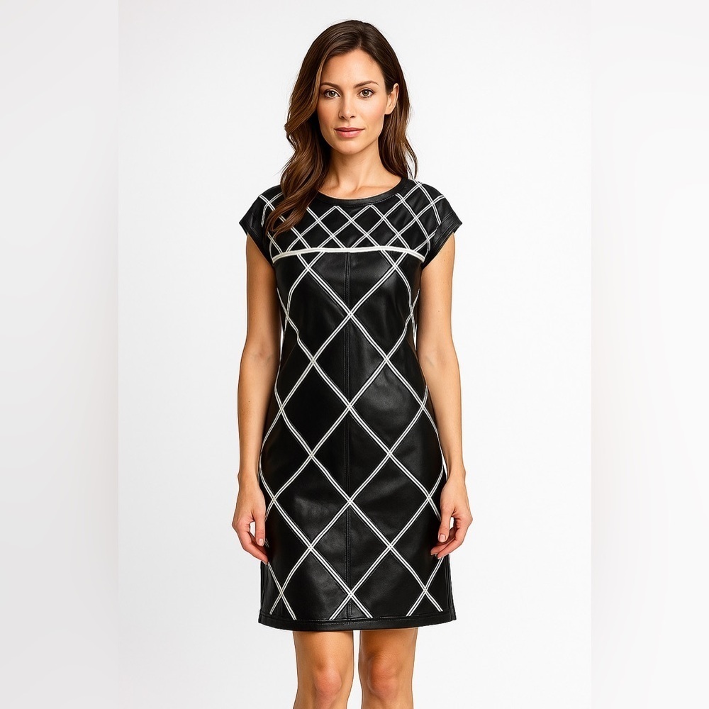 GRAYSE BY KELLY AND MARIE DRESS BLACK 100% LEATHER PATCHWORK Diamond Small